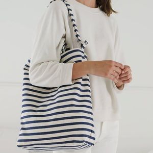 BAGGU | Sailor Stripe Blue Cream Canvas Duck Tote Bag